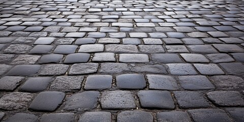 Wet cobblestone street paving casting glistening reflections