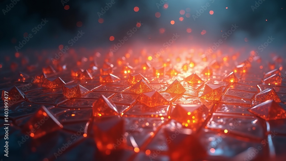 Poster abstract red crystal geometric background shiny surface digital art modern technology futuristic des