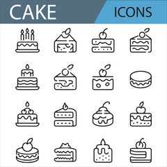 Birthday Cakes, Cupcakes, and Dessert Icons in Line Art Style