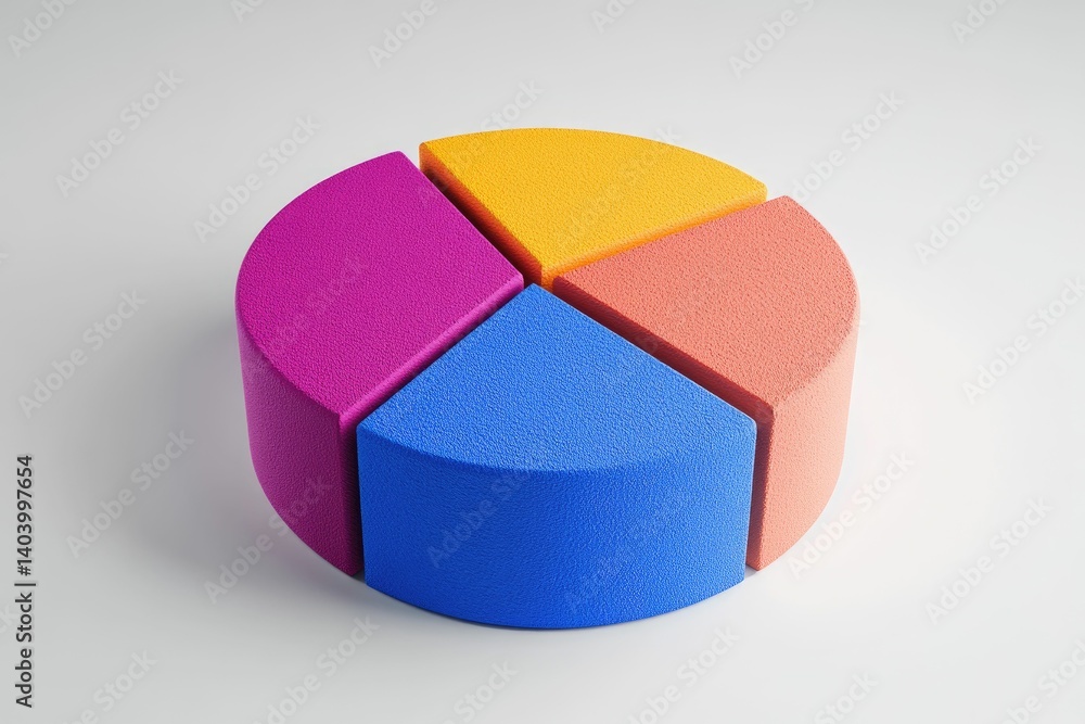 Poster colorful isometric pie chart showing market segmentation and data analysis