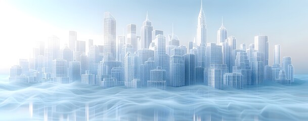 Cityscape Visualization with Building Wireframes and Wave Effect