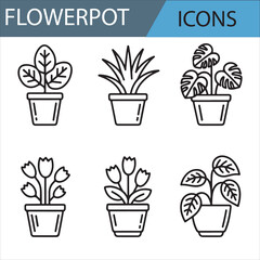 Line Art Garden and Flowerpot Icons for Nature and Plant Lovers