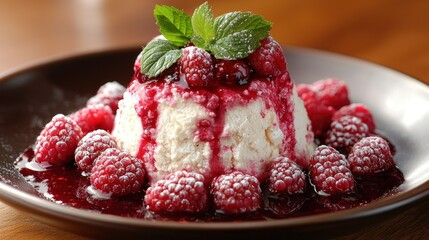 Delicious Raspberry Dessert: Creamy Cottage Cheese with Sweet Raspberry Sauce