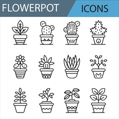 Minimalist Flowerpot and Plant Icons for Interior Decoration