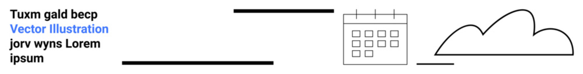 Minimal calendar icon alongside a cloud outline and placeholder text. Ideal for scheduling, planning, organization tools, time management, reminders, digital services, simple landing page