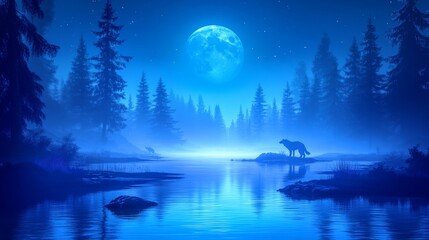 Wolf and Moonlit Forest Edge Frame for World Wildlife Day
