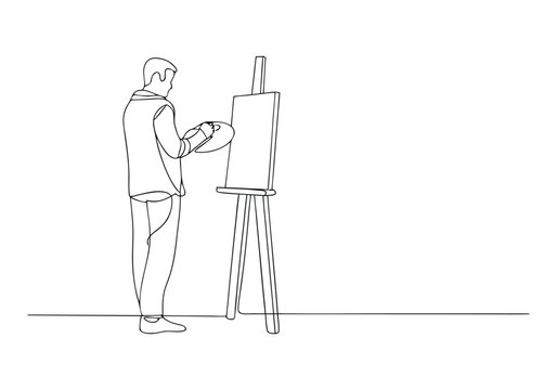 artist painting on canvas, line art clip art preview
