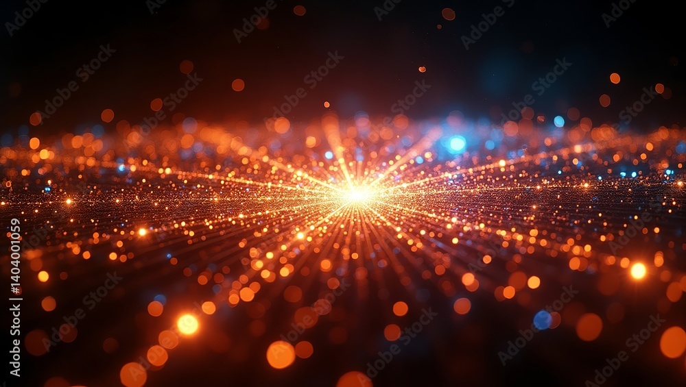 Poster abstract orange blue glowing particle burst background digital art design high resolution image mode