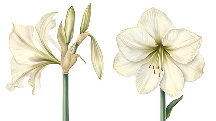 Obraz premium Creamy Amaryllis Blooms, Detailed Illustration
