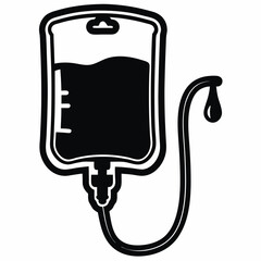 Fototapeta premium IV drip bag with hose and drop icon in black and white