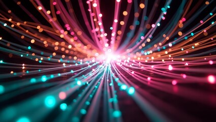 Fototapeta premium Abstract Colorful Light Trails Dynamic Network Digital Art Futuristic Technology Background Pink Orange Teal Glowing Lines Modern 