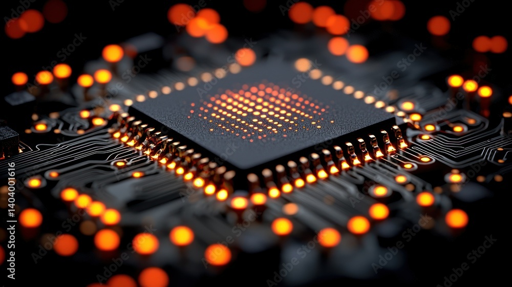 Poster illuminated microchip: a close-up of advanced technology