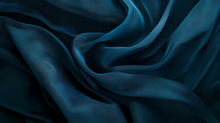 Fototapeta premium Abstract blue fabric with smooth flowing curves against a dark background. Bewitched Fabric. Illustration