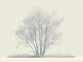 Fototapeta premium Winter tree branches stand out against a foggy sky in delicate artistry