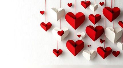 Colorful Paper Hearts Hanging on White Wall Decoration for Love