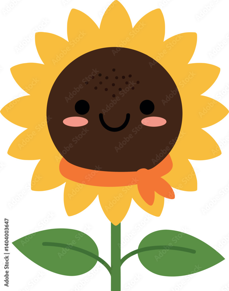 Poster cheerful sunflower character with a smiling face in a flat, minimal vector art style