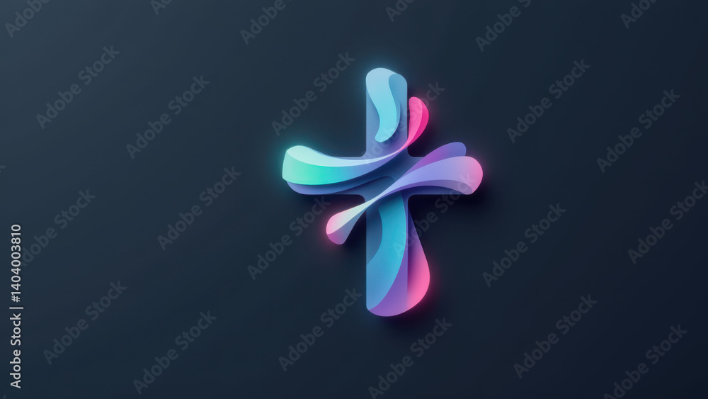 Poster christian cross icon with colorful abstract design on dark background.