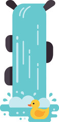 Fototapeta premium Colorful waterfall with playful rubber duck in a flat minimalist vector illustration