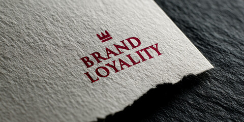 Close-up of textured paper with red lettering, "Brand Loyalty", and a crown symbol, suggesting concepts of business, marketing, and brand building