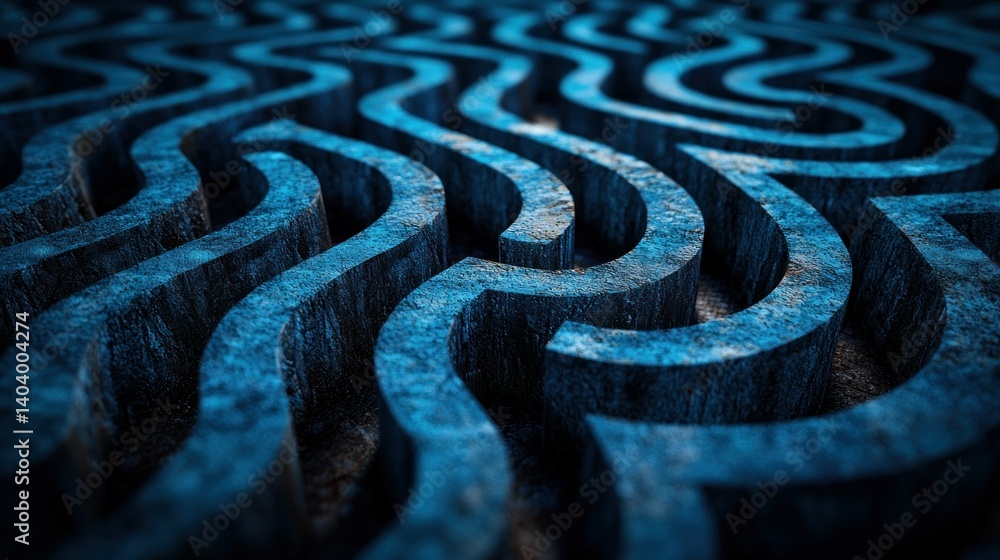 Aufkleber abstract blue stone maze: a 3d rendering of a complex labyrinthine pattern