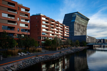 Oslo Urban Landscape  Modern Buildings Along City Waterway
