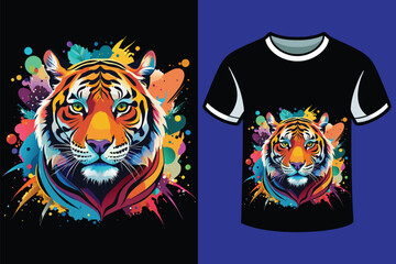 Tiger face of t-shirt design vector illustration on black background 