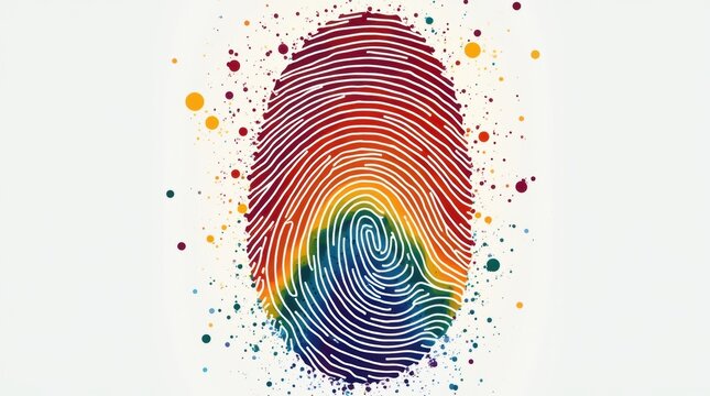An illustration of a rainbow fingerprint with swirling colors, representing the beauty of diversity and personal identity