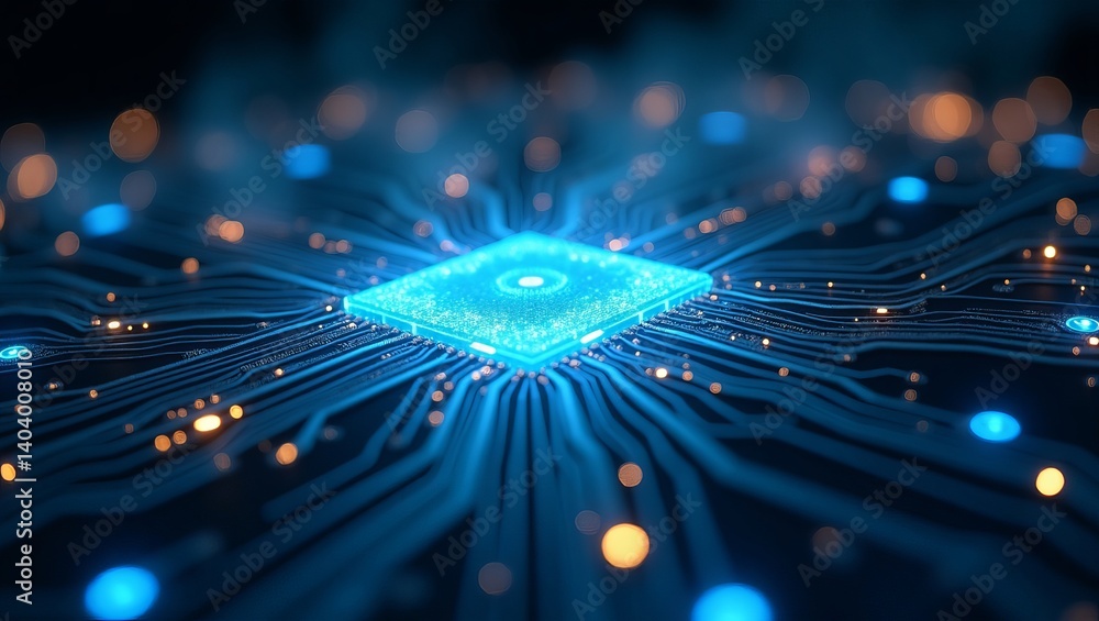 Poster abstract digital circuit board technology background glowing blue lines futuristic network innovatio