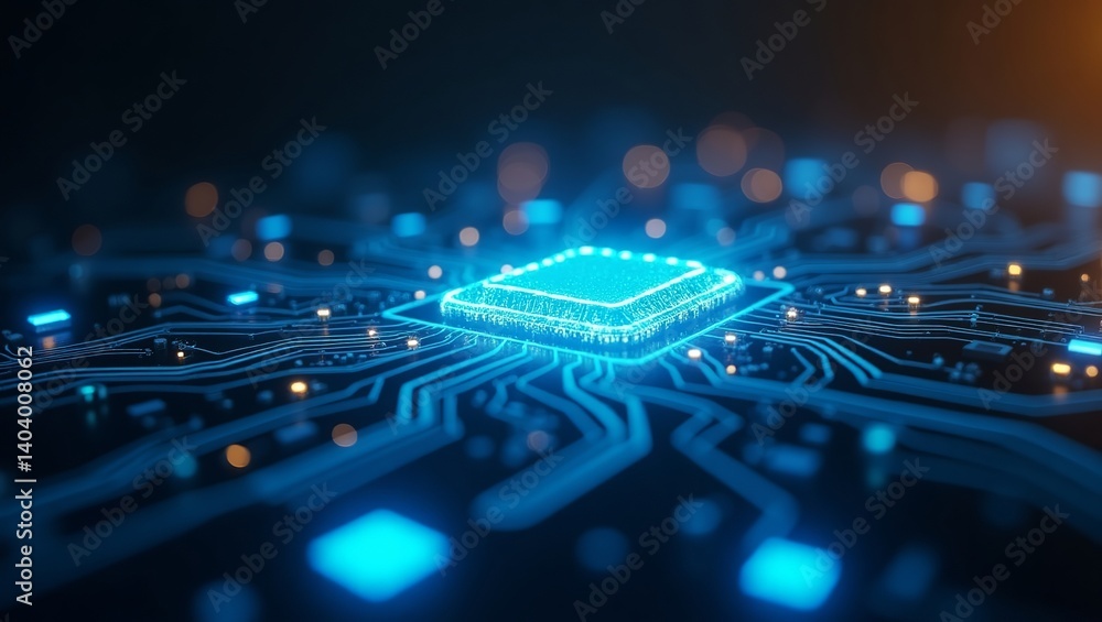 Aufkleber abstract digital circuit board technology background glowing blue lines modern hightech microchip pr