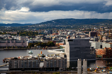 High-Quality Footage of Oslo with Storm Clouds and Busy Roads