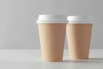 Two Takeaway Coffee Cups with Lids on Simple Clean Background