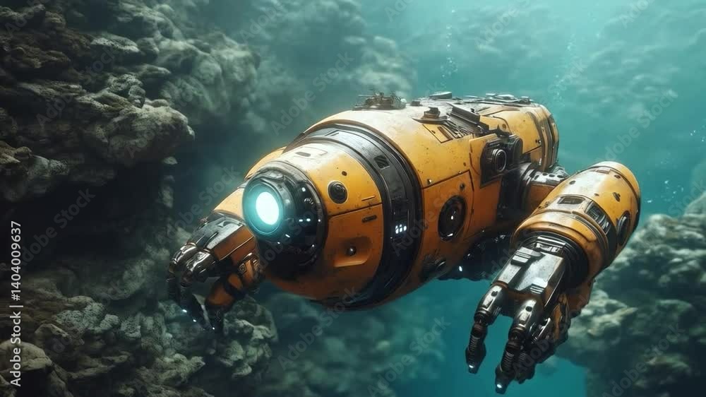 Poster Robots are utilized to investigate and research the ocean depths during a scientific diving expedition. These advanced machines navigate coral formations and gather vital data for ocean studies.
