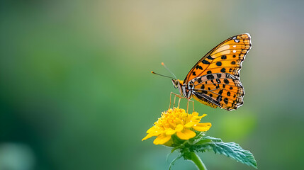 Obraz premium Orange Butterfly on Yellow Flower