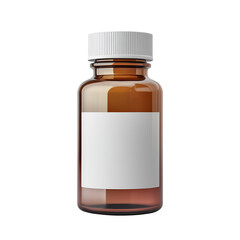 Amber Glass Vial with Blank Label on Transparent Background for Medical or Cosmetic Use