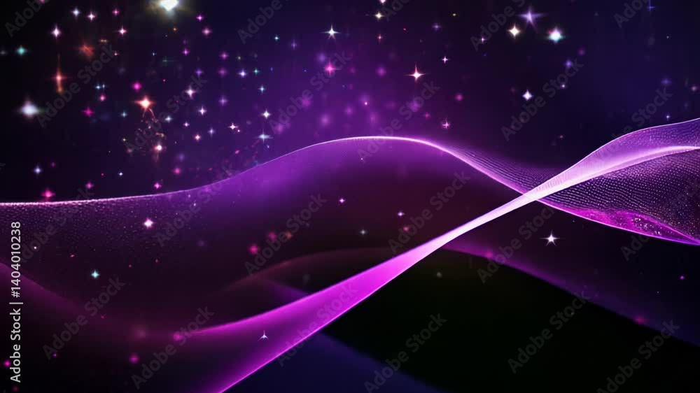 Poster digital purple particles wave and light abstract background with shining particles