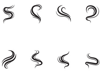 Smoke steam icon vector logo set. Smoke smell, steam aroma heat icon illustration. Hot vapor fire doodle line logo. Hit stink, coffee, fragrance flame elements.