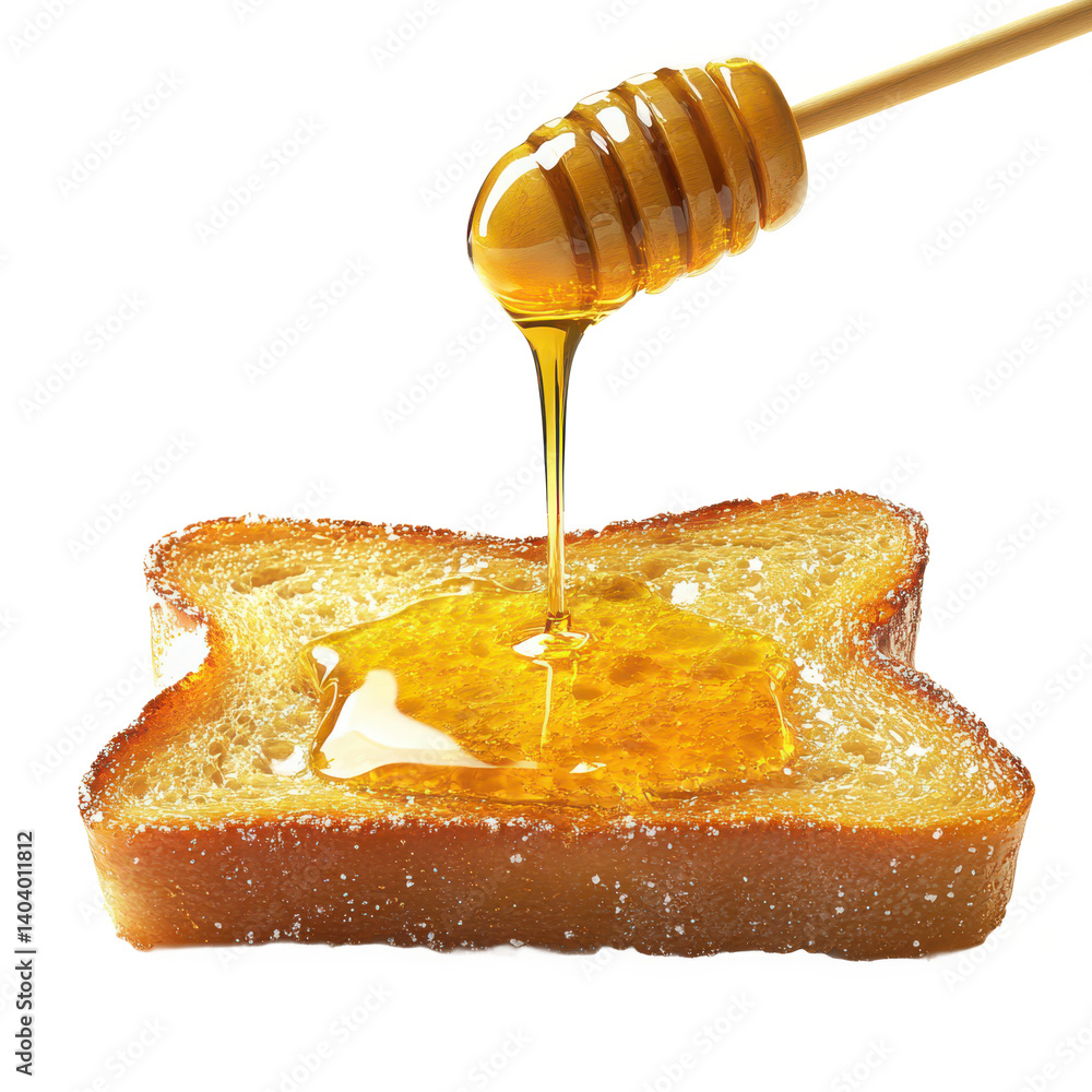 Poster honey dripping on toast slice on transparent background