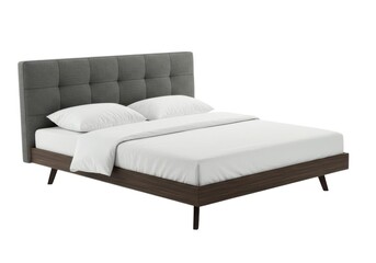 Platform bed with upholstered headboard bedroom furniture isolated on white background