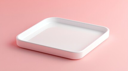 Simple white square tray on pink background minimalist design mockup food home empty clean plate