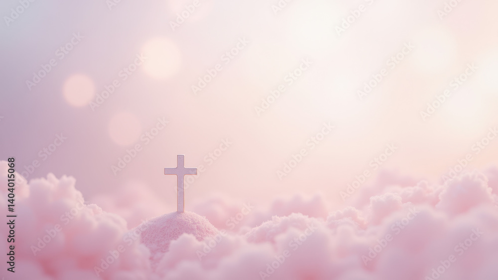 Aufkleber a christian-themed image featuring a cross on a cloud with an ethereal backdrop.