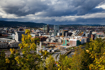 Scenic  of Oslo's Cloudy Urban View and Traffic