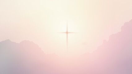 Obraz premium A picturesque sunrise with a cross silhouette against a sky gradient.