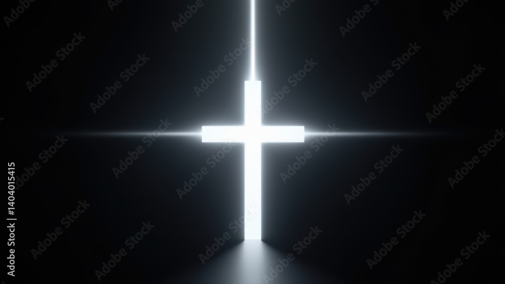 Poster christian cross with light rays emanating from behind.