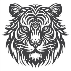 Tribal Tiger Head Vector – Black and White Roaring Tiger Tattoo Design