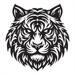 Tribal Tiger Head Vector – Black and White Roaring Tiger Tattoo Design