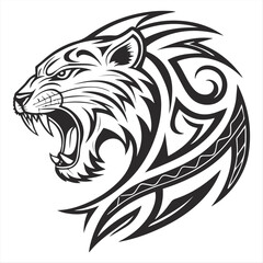 Tribal Tiger Head Vector – Black and White Roaring Tiger Tattoo Design