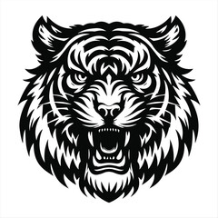 Tribal Tiger Head Vector – Black and White Roaring Tiger Tattoo Design