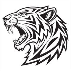 Tribal Tiger Head Vector – Black and White Roaring Tiger Tattoo Design
