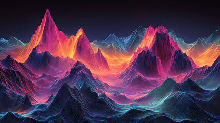 Obraz premium In the realm of fantasy, ethereal mountains glow with neon lines, a vision in galaxy colors. Cursed Chronicle. Illustration