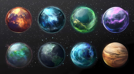 Obraz premium Png surreal planets nature elements art, element set on transparent background. Dreamwalkers Cloth. Illustration